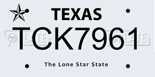 TCK7961 Texas License Plate