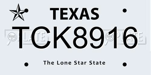 TCK8916 Texas License Plate