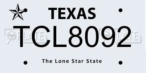 TCL8092 Texas License Plate