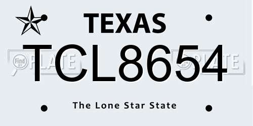 TCL8654 Texas License Plate