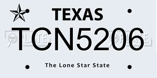 TCN5206 Texas License Plate