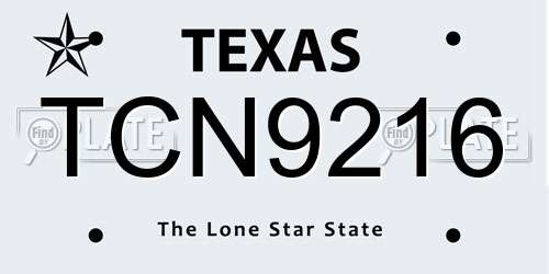 TCN9216 Texas License Plate