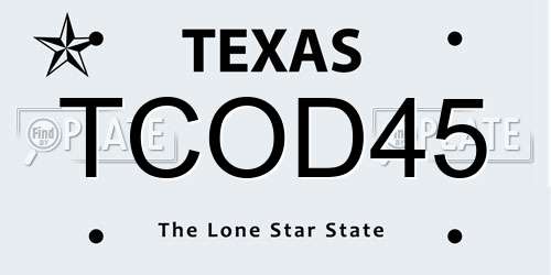 TCOD45 Texas License Plate