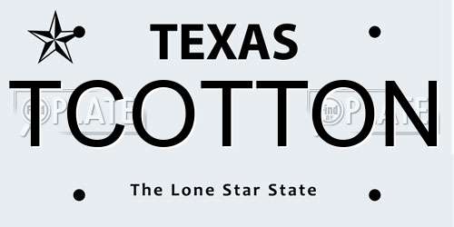TCOTTON Texas License Plate