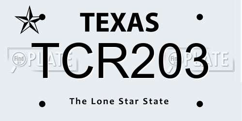 TCR203 Texas License Plate