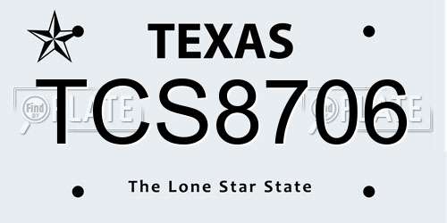 TCS8706 Texas License Plate
