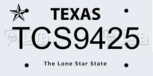 TCS9425 Texas License Plate