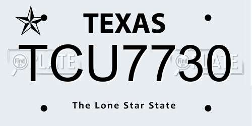 TCU7730 Texas License Plate