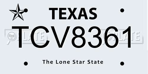 TCV8361 Texas License Plate