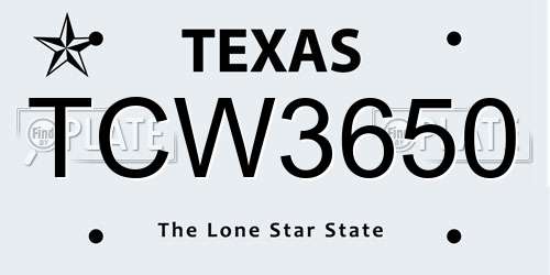 TCW3650 Texas License Plate