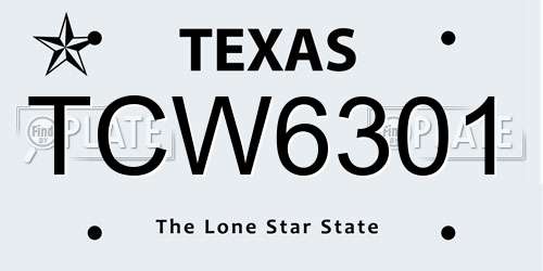 TCW6301 Texas License Plate