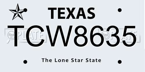 TCW8635 Texas License Plate