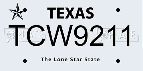 TCW9211 Texas License Plate