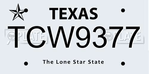 TCW9377 Texas License Plate