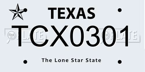 TCX0301 Texas License Plate