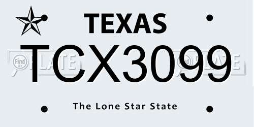 TCX3099 Texas License Plate