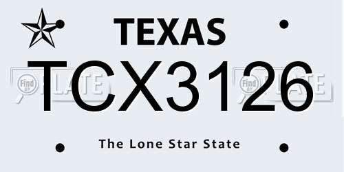 TCX3126 Texas License Plate