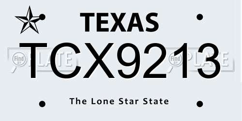 TCX9213 Texas License Plate