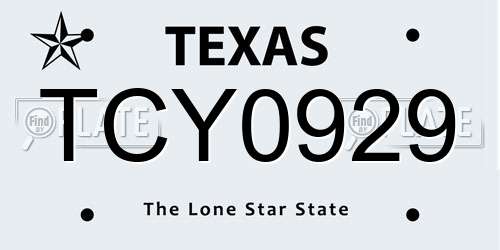 TCY0929 Texas License Plate