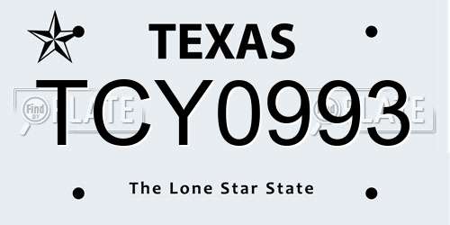 TCY0993 Texas License Plate