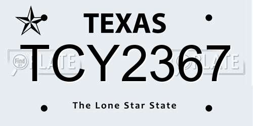 TCY2367 Texas License Plate