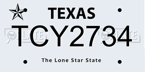 TCY2734 Texas License Plate