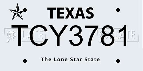 TCY3781 Texas License Plate