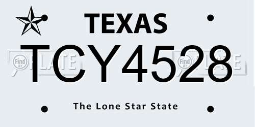 TCY4528 Texas License Plate