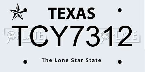 TCY7312 Texas License Plate