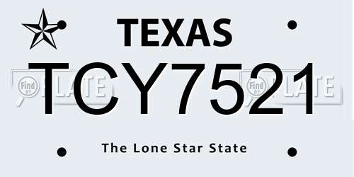 TCY7521 Texas License Plate