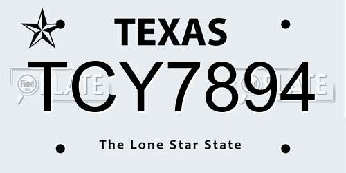 TCY7894 Texas License Plate