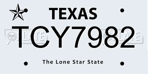 TCY7982 Texas License Plate