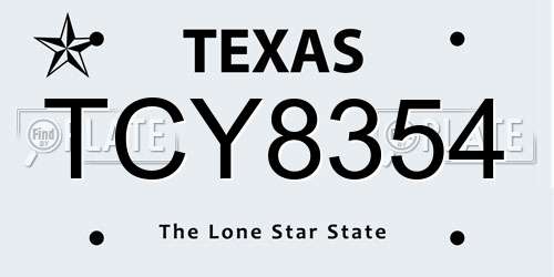 TCY8354 Texas License Plate