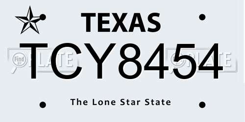 TCY8454 Texas License Plate
