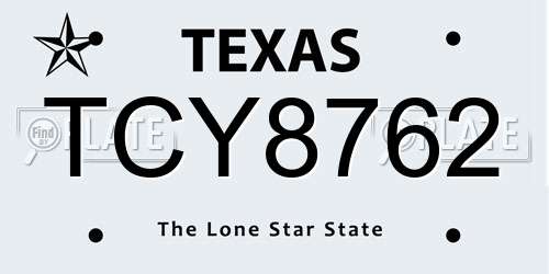 TCY8762 Texas License Plate