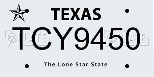 TCY9450 Texas License Plate