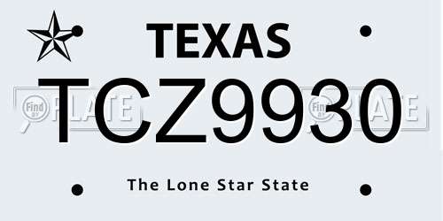 TCZ9930 Texas License Plate