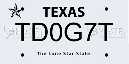 TD0G7T Texas License Plate