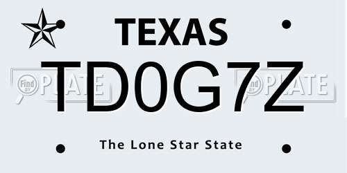 TD0G7Z Texas License Plate