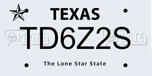 TD6Z2S Texas License Plate