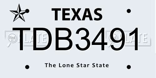 TDB3491 Texas License Plate