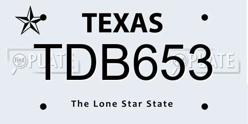 TDB653 Texas License Plate