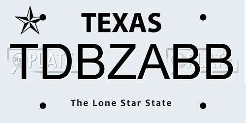 TDBZABB Texas License Plate