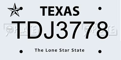 TDJ3778 Texas License Plate