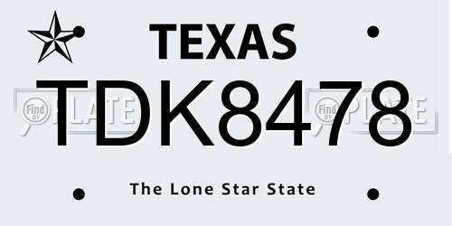 TDK8478 Texas License Plate