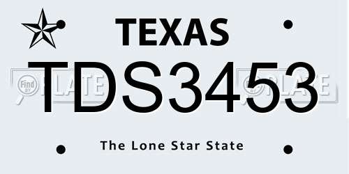 TDS3453 Texas License Plate