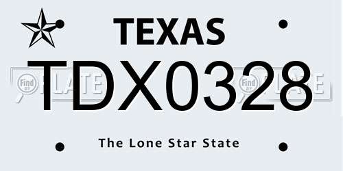TDX0328 Texas License Plate