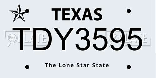 TDY3595 Texas License Plate
