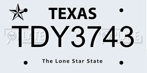 TDY3743 Texas License Plate