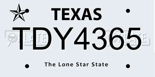TDY4365 Texas License Plate